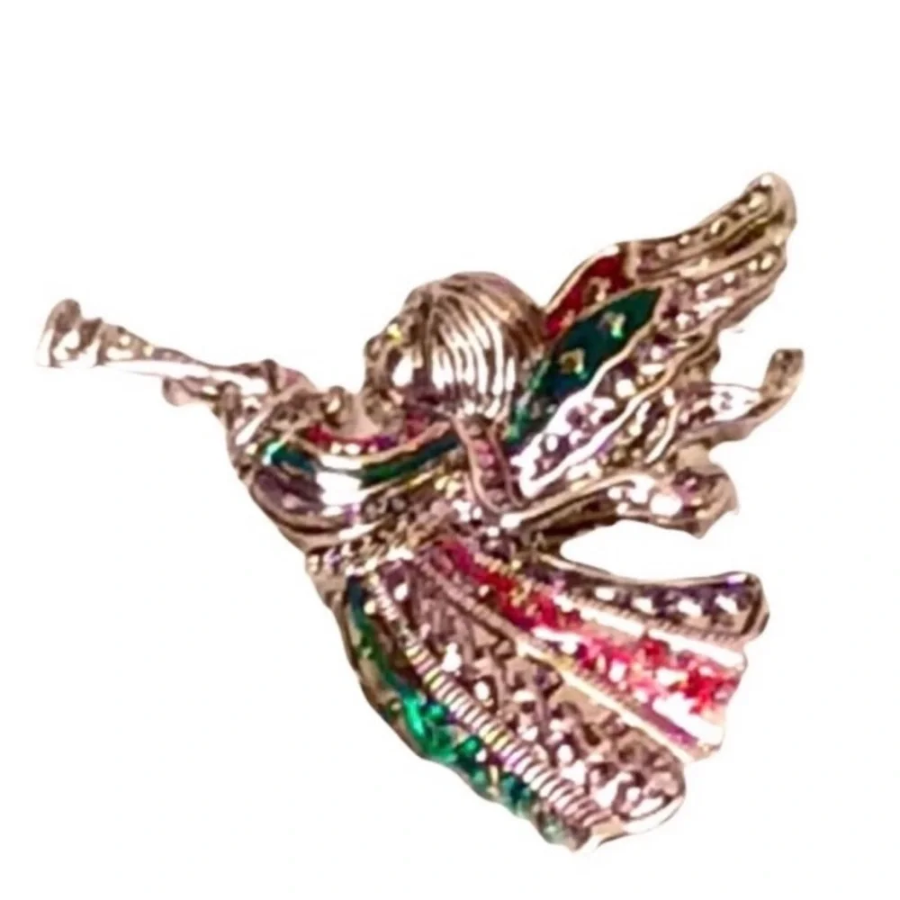 UNBRANDED Red And Green BRIGHT Christmas HOLIDAY Angel BROOCH Pendant